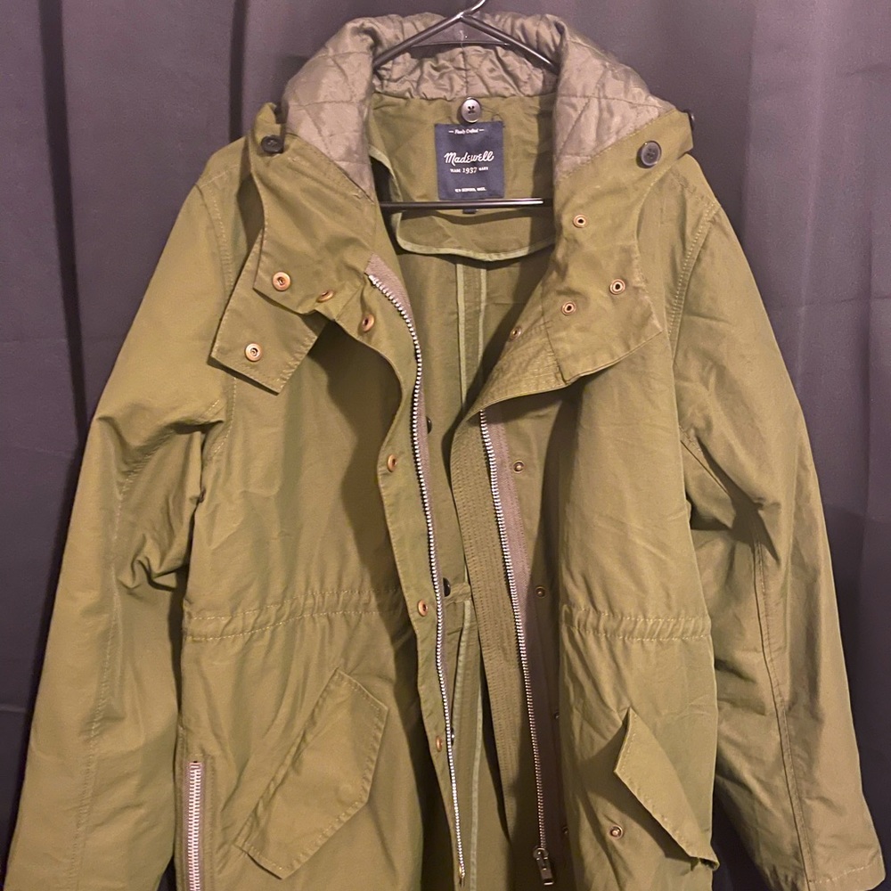 MADEWELL Olive green jacket with removable faux fur liner L